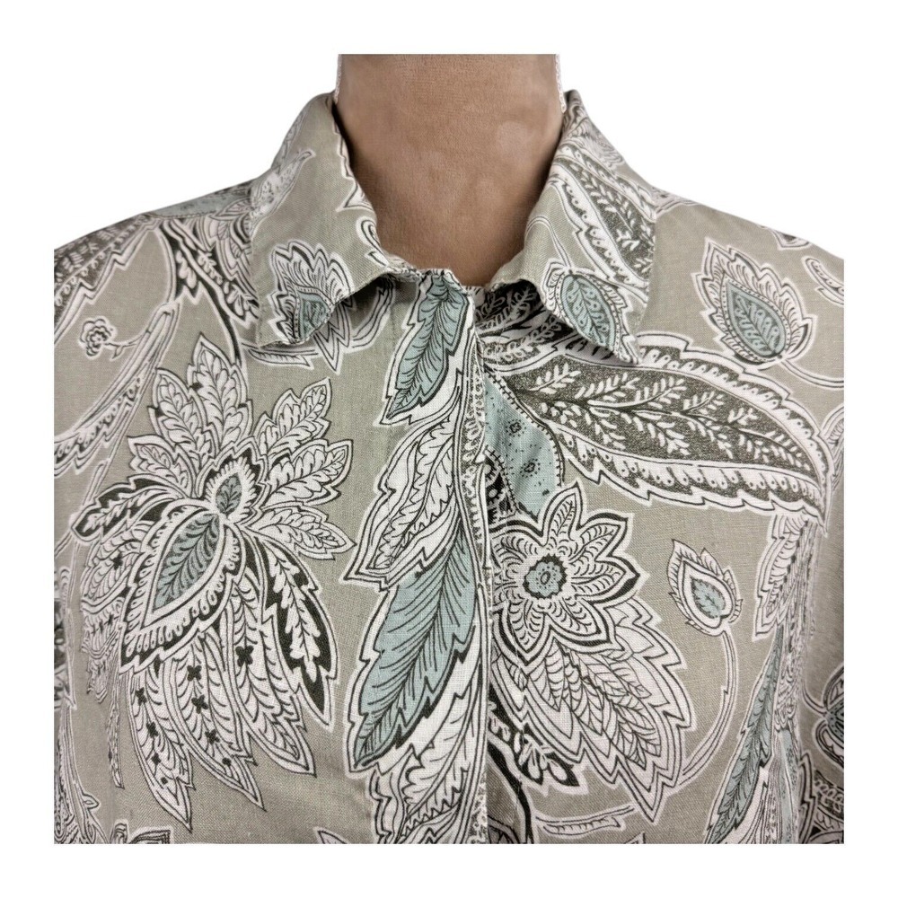 Bryn Walker Womnes Linen Top Jacket Tan Blue Paisley 3/4 Sleeve‎ Button Up Sz Lg - Picture 3 of 15